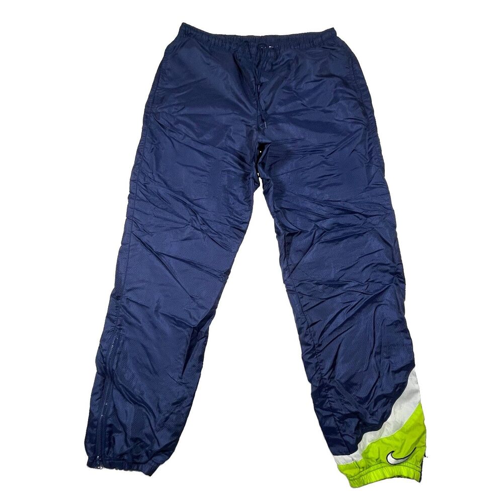 Vintage 90s Nike Windbreaker Track Pants Navy Blue Neon Green Size M